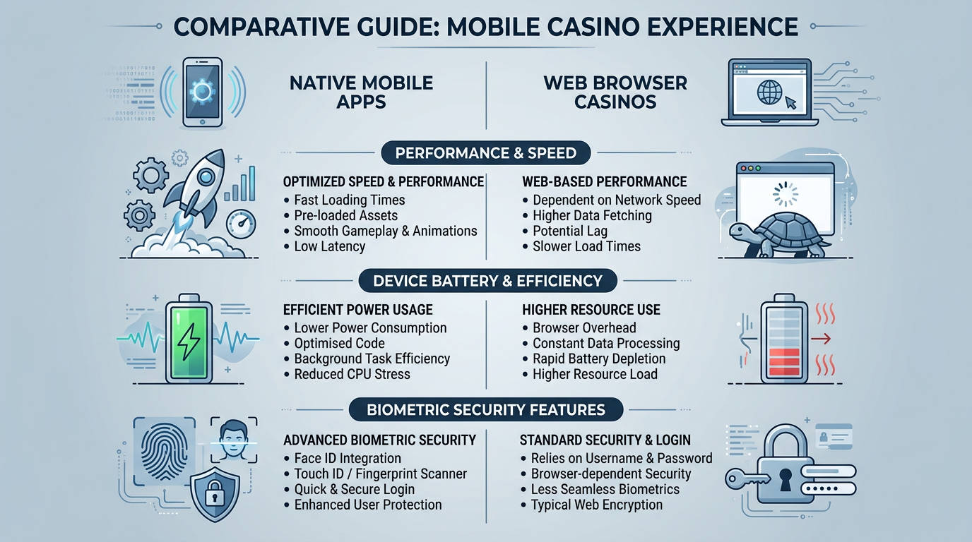 Infographic comparing native casino apps and mobile web browsers